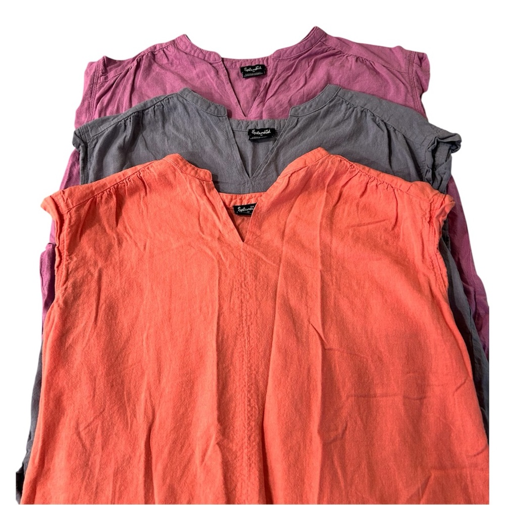 Three Splendid Linen V-Neck Tops - Purple, Light Blue, Coral - Medium - Picture 2 of 8